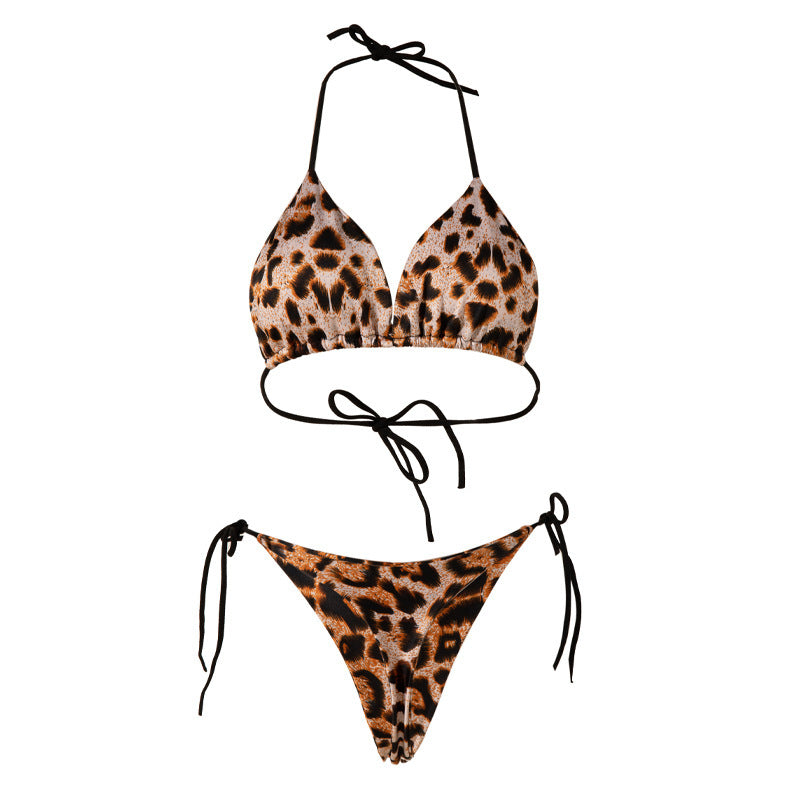 Lace-up Bikini Three-point T-back Swimsuit Suit With Chest Pad
